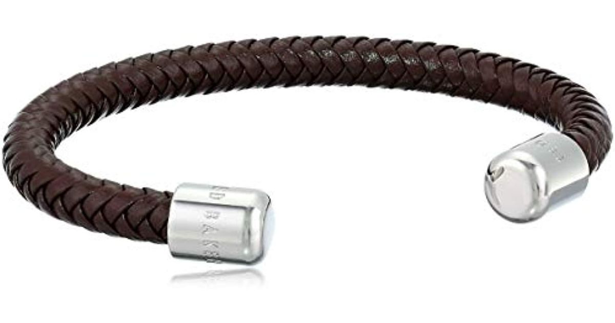 Ted Baker Karr Herringbone Leather Bracelet, Brown O/s in Brown for Men