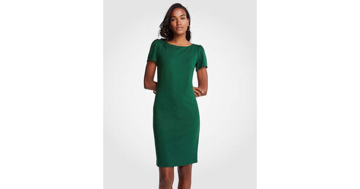 Lyst Ann Taylor Puff Sleeve Ponte Sheath Dress In Green