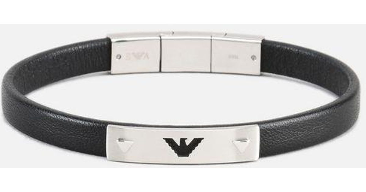 Emporio Armani Leather Bracelet in Silver (Black) for Men Lyst