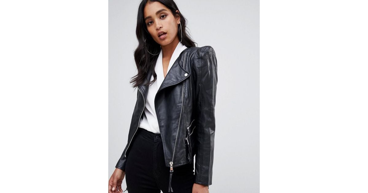 Lyst Asos Asos Leather Biker Jacket With Shoulder Pads in Black