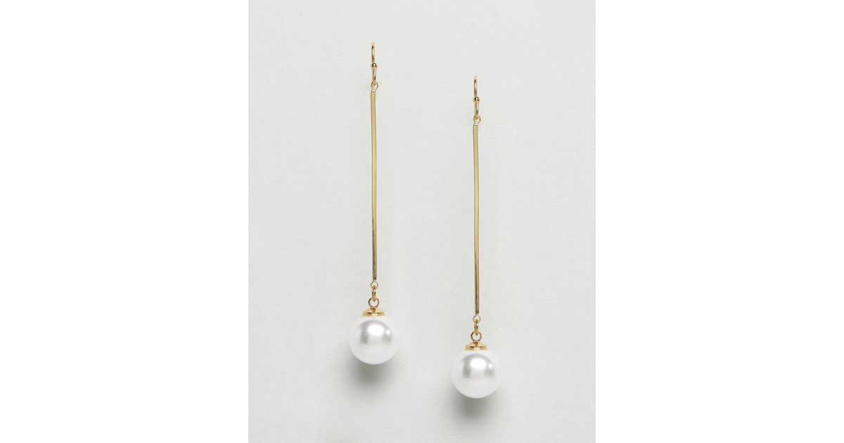 Lyst Asos Bar Pearl Drop Earrings In Metallic