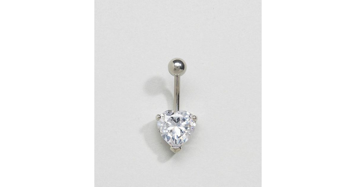 Lyst Kingsley Ryan Silver Heart Belly Bar In Metallic