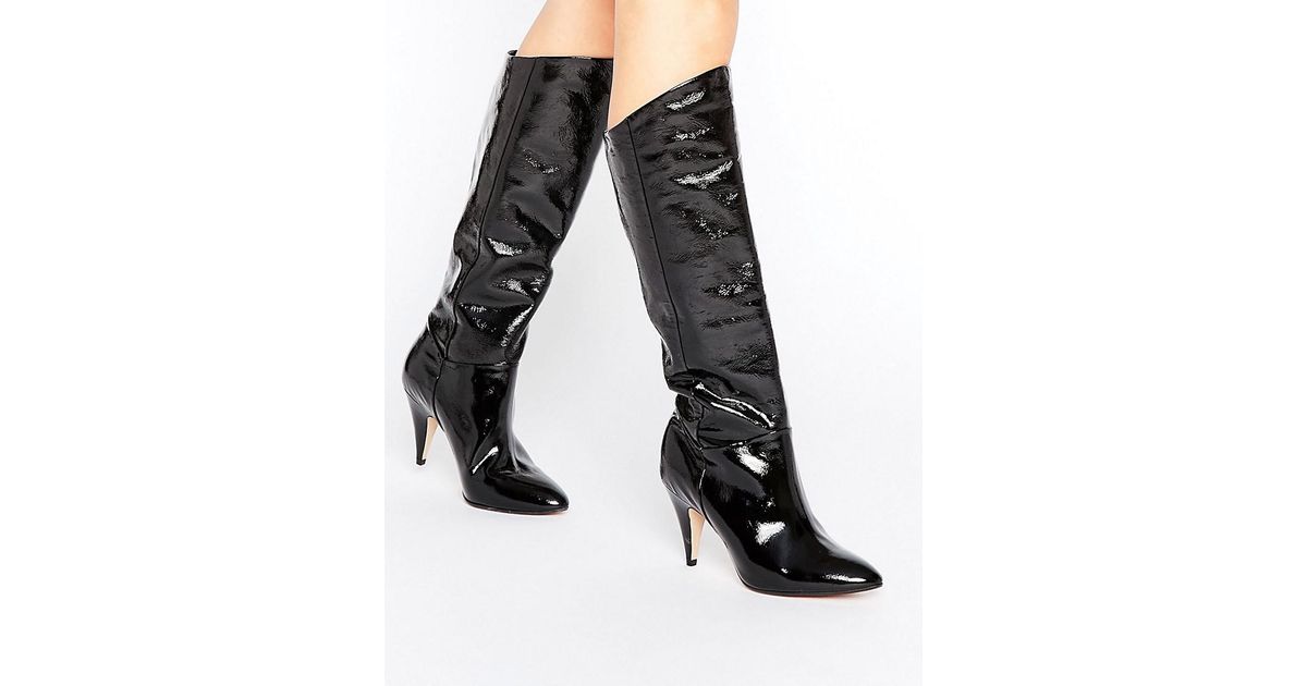 Office Hydra Patent Heeled Knee Boots In Black Lyst