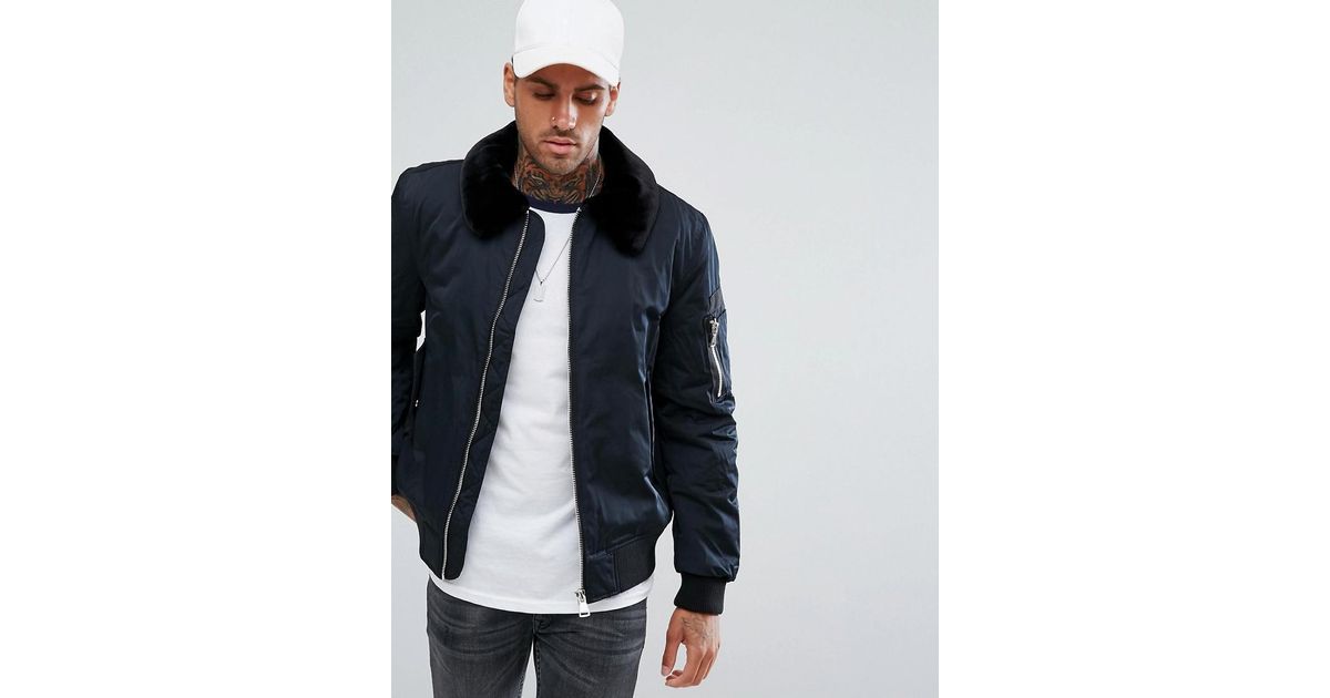 River Island Aviator Jacket With Faux Fur Collar And Ma1 Pocket In River Island Aviator Jacket With Faux Fur Collar And Ma1 Pocket In Black For Men Lyst