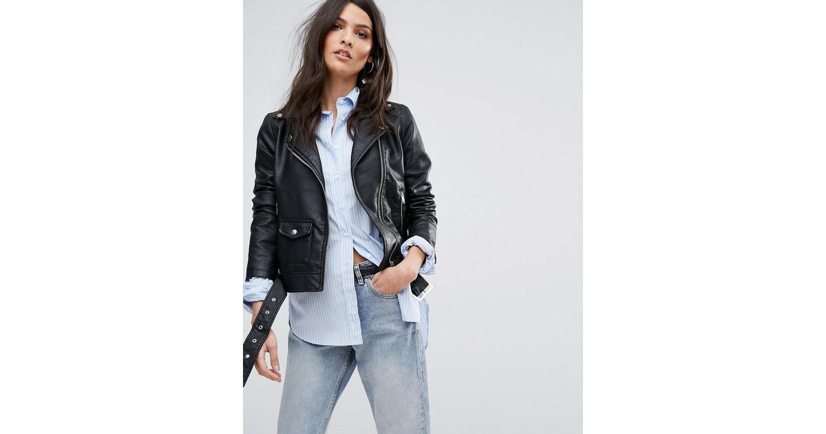 Warehouse Faux Leather Crop Biker Jacket In Black Lyst