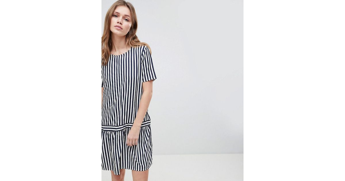 Lyst - Ichi Drop Waist Stripe Dress in Blue