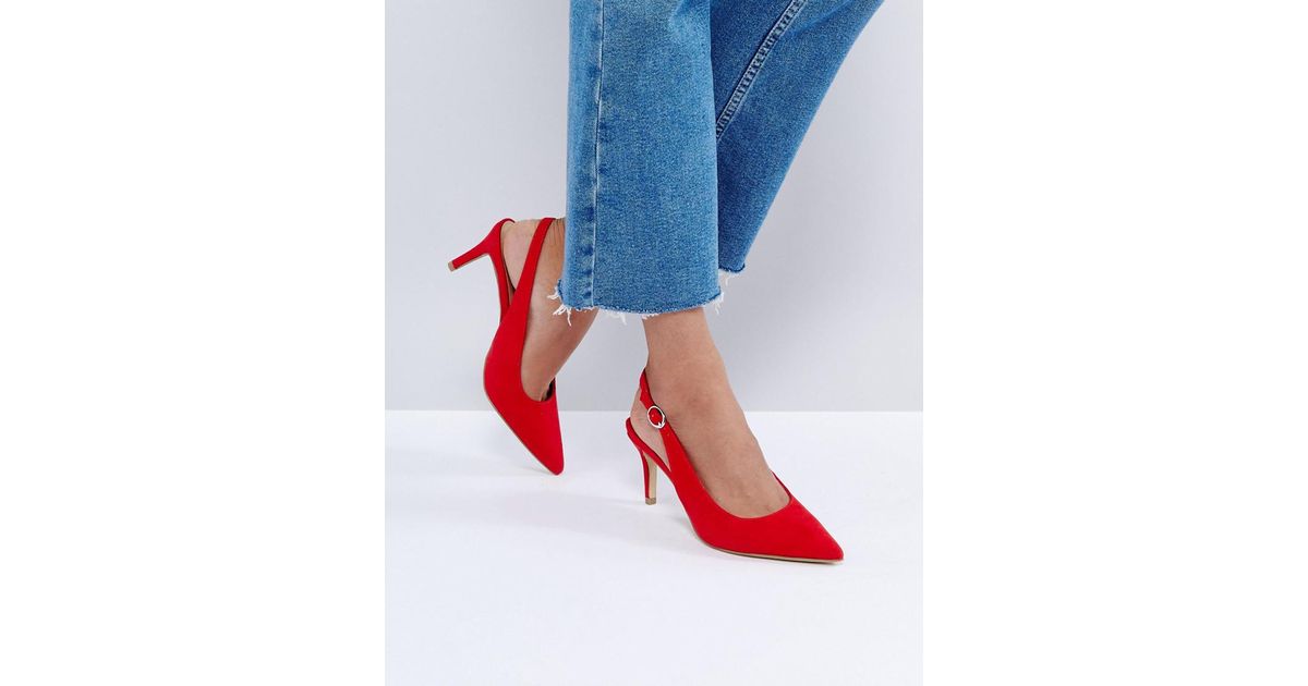 red low heel slingback shoes