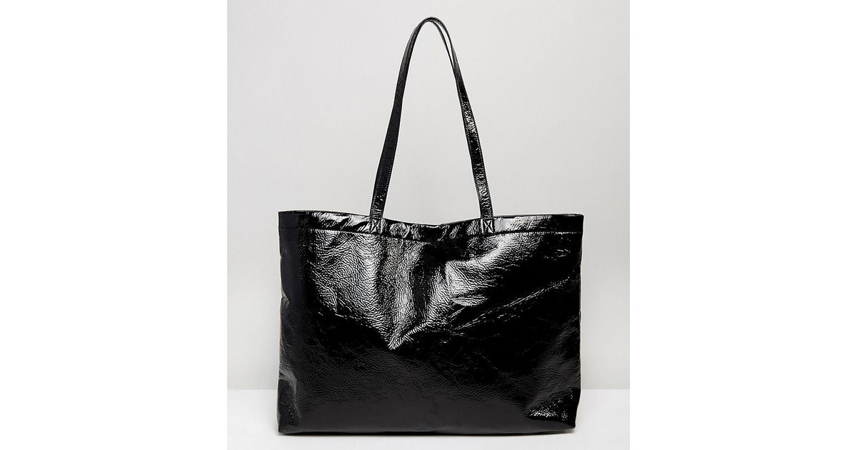 Lyst Monki Vinyl Tote Bag In Black