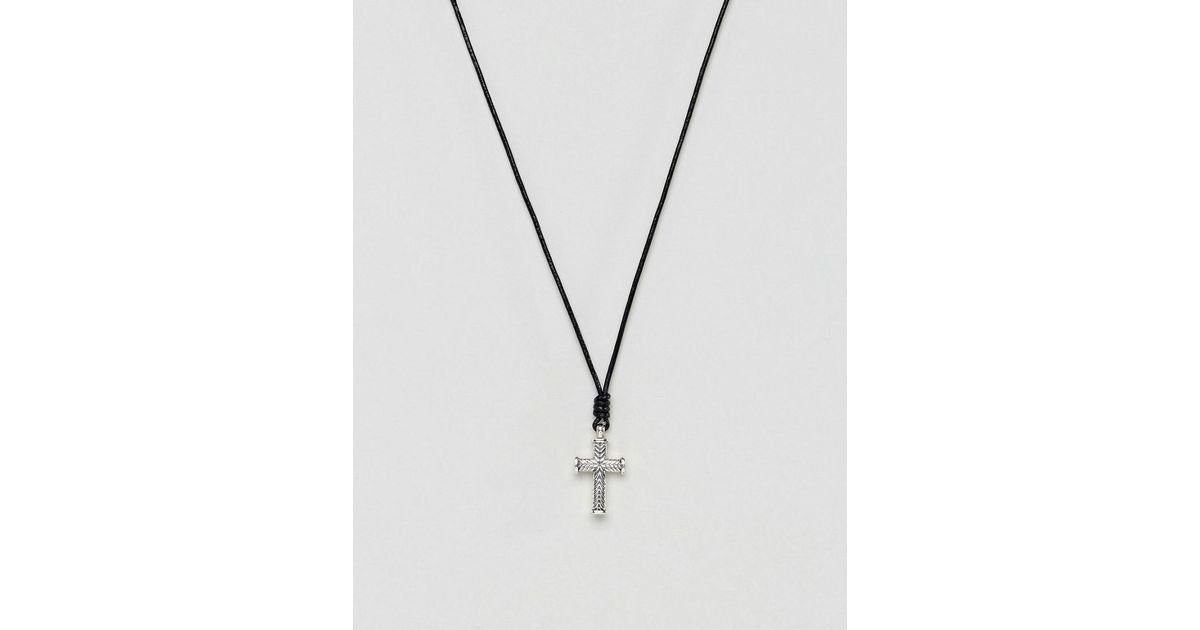 Lyst Icon Brand Black Leather Necklace With Silver Cross Pendant Lyst Icon Brand Black Leather Necklace With Silver Cross Pendant In Metallic For Men