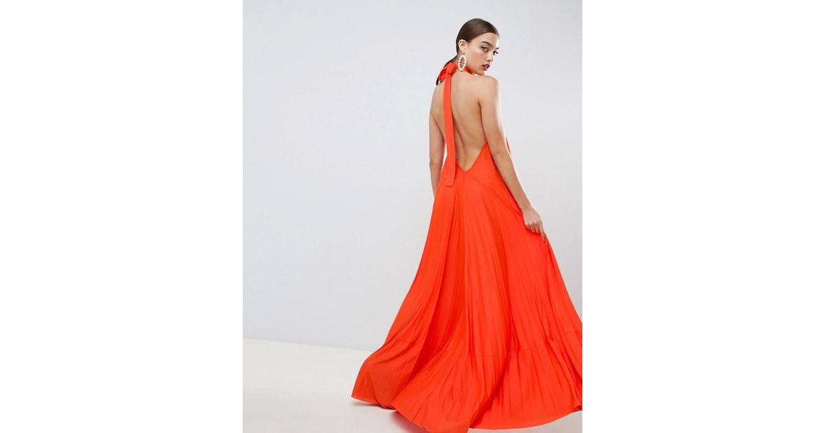 asos orange pleated dress