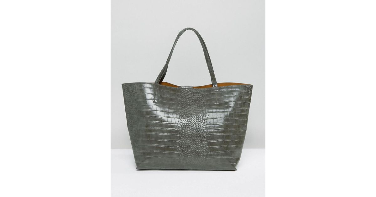 Glamorous Moc Croc Tote Bag In Grey Gray Lyst