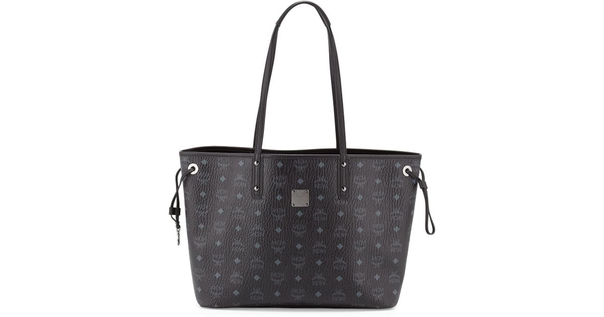Mcm Black Per Project Visetos Medium Reversible Tote Bag