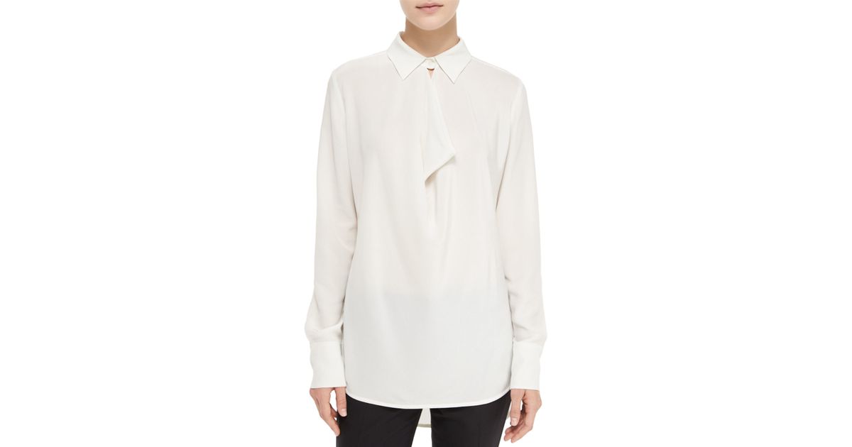 Lyst - Vince Cowl-neck Loose Silk Blouse in White