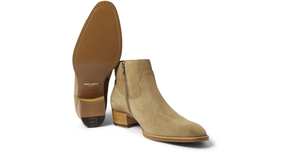 saint laurent tan suede chelsea boots