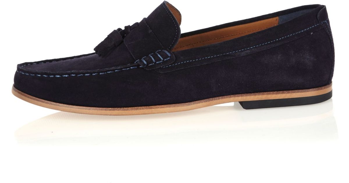 Lyst - River Island Navy Suede Tassel Loafers in Blue for Men