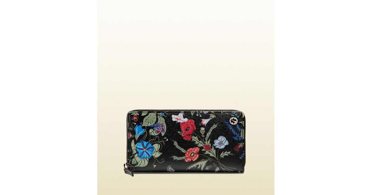 Lyst - Gucci Flora Knight Print Zip Around Wallet in Black