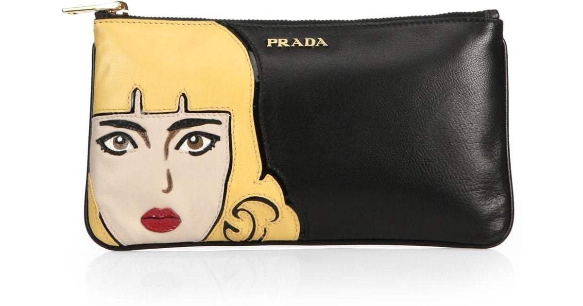 Prada Nappa Pop Zip Pochette in Yellow (NERO-BLACK) | Lyst
