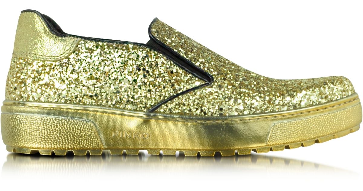 pinko marin gold glitter slip on sneaker in gold lyst pinko marin gold glitter slip on sneaker in gold lyst