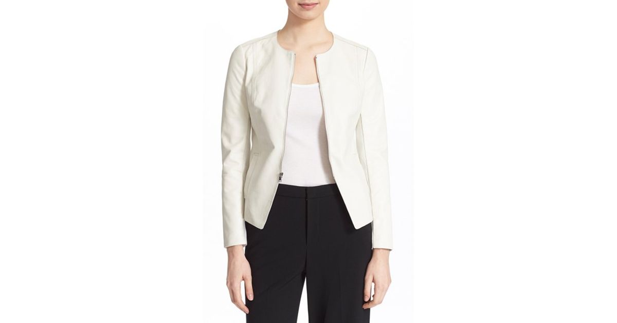 Vince Tailored Leather Jacket In White Lyst