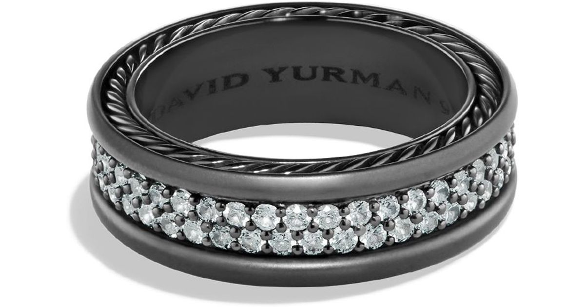 David yurman Pavé Two Row Ring With Grey Sapphire In Black Titanium in