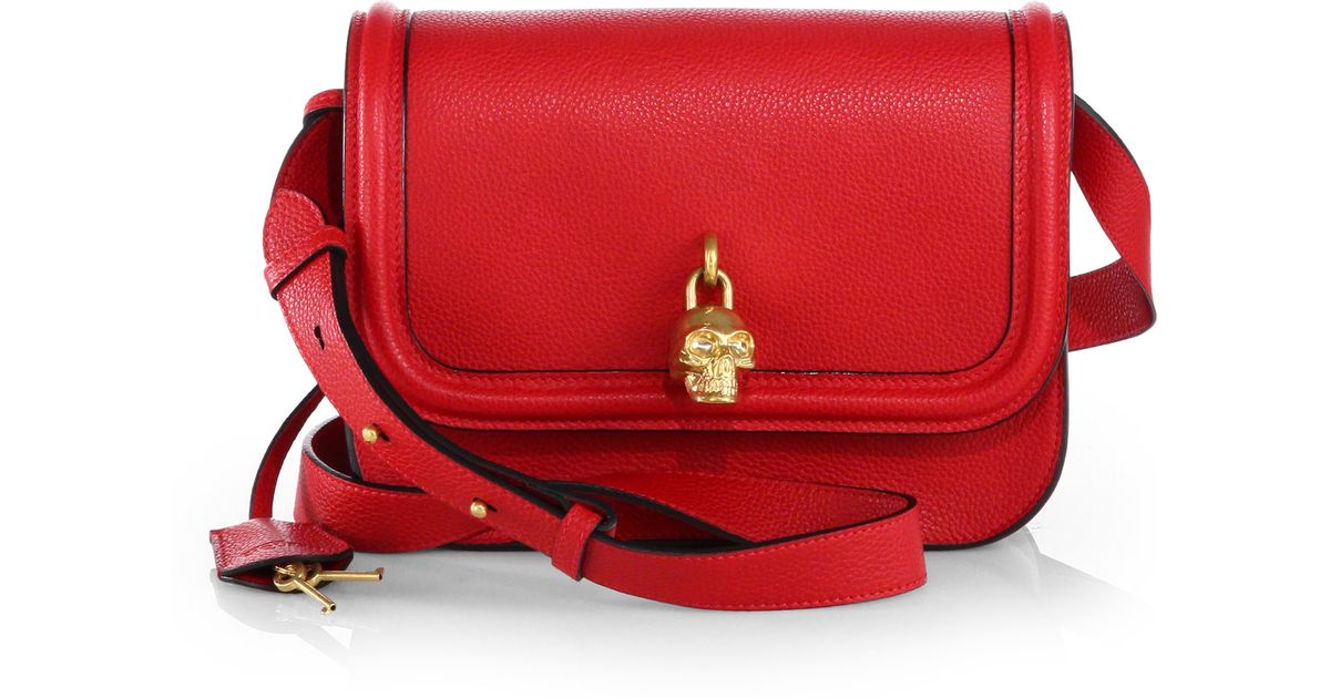 Alexander Mcqueen Red Skull Padlock Satchel