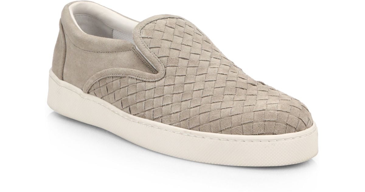 Lyst Bottega Intreccoato Suede SlipOns in Natural for Men