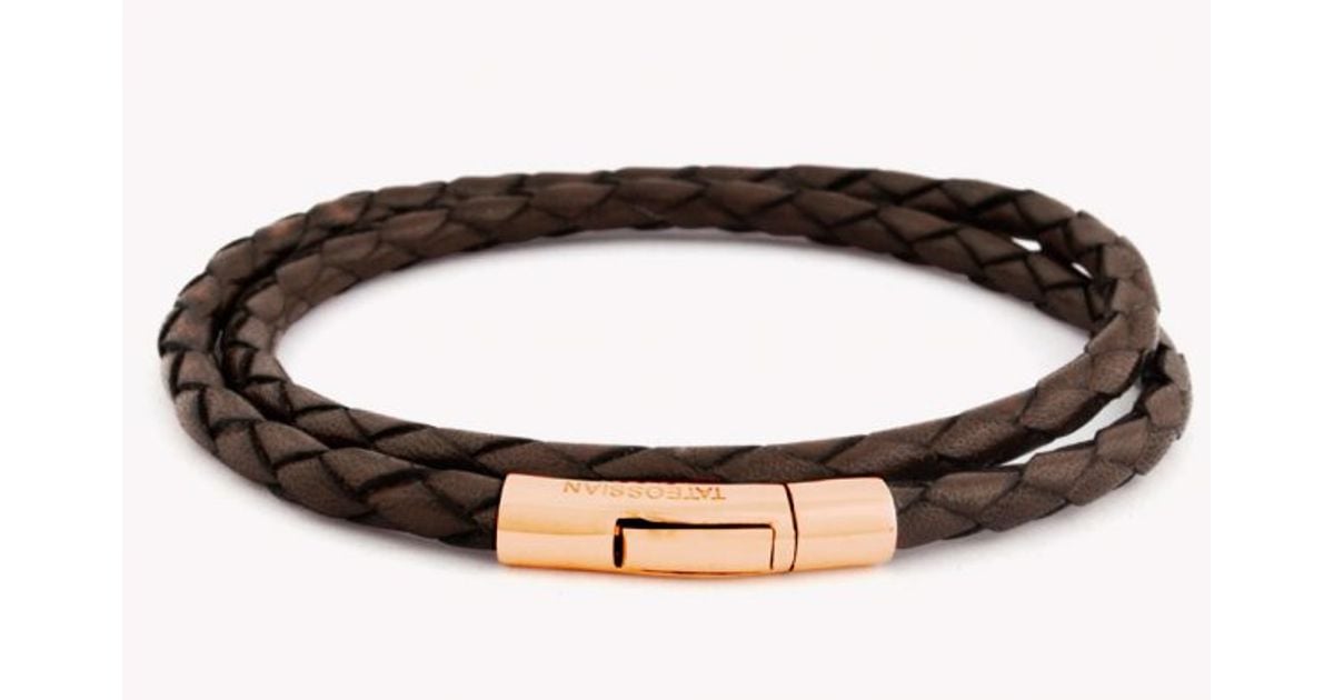 Lyst Tateossian Double Wrap Scoubidou Brown Leather Bracelet With Lyst Tateossian Double Wrap Scoubidou Brown Leather Bracelet With 18k Rose Gold Clasp In For Men