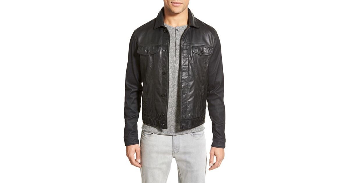 Lyst John Varvatos Trim Fit Leather Jacket With Knit Sleeves In Lyst John Varvatos Trim Fit Leather Jacket With Knit Sleeves In Gray For Men