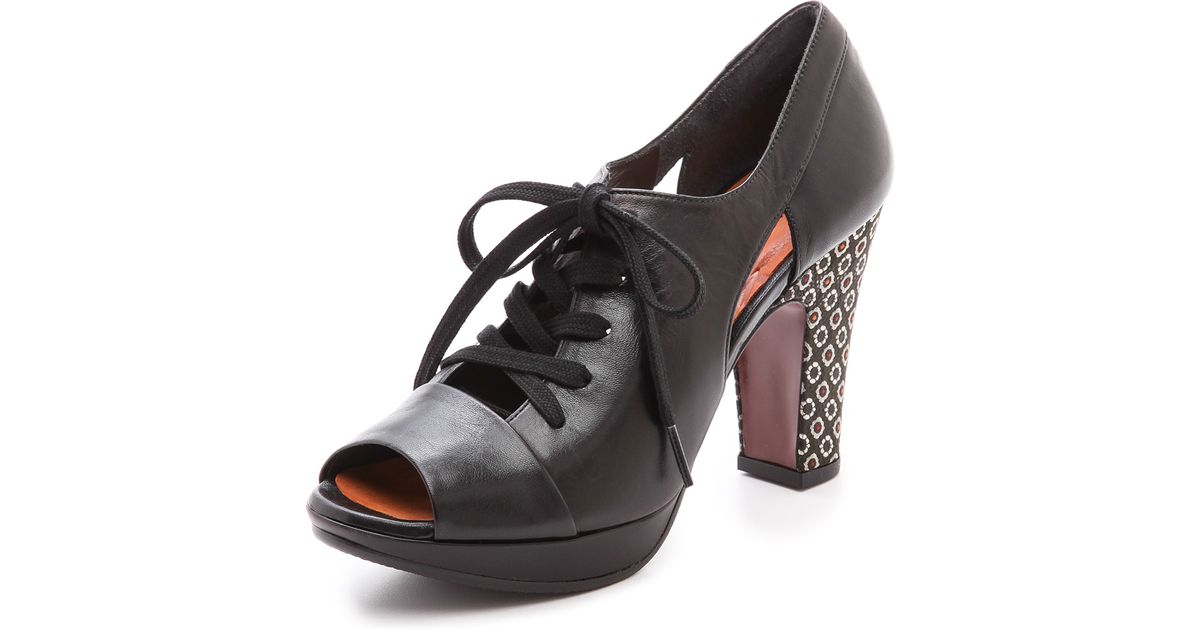 chie mihara low heel lace up boots