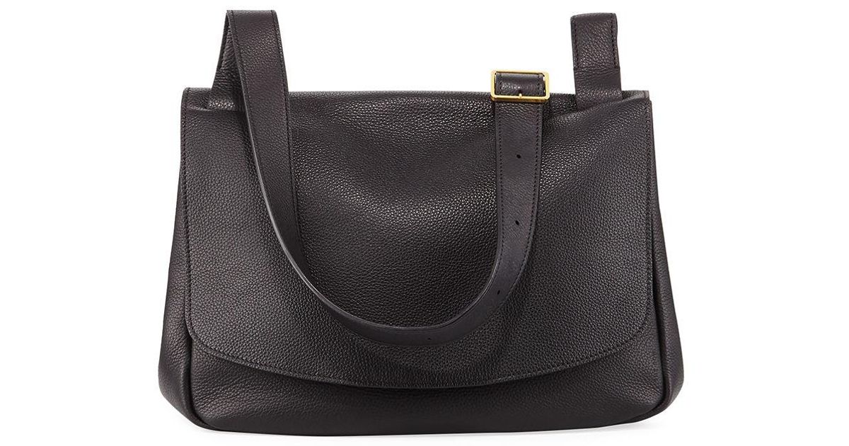 The Row Small Leather Mail Saddle Bag in Black - Lyst
