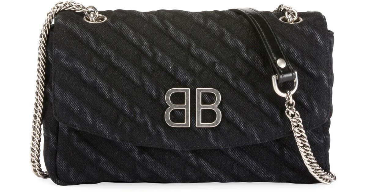 Lyst Balenciaga Bb Chain Destroyed Denim Crossbody Bag In Black