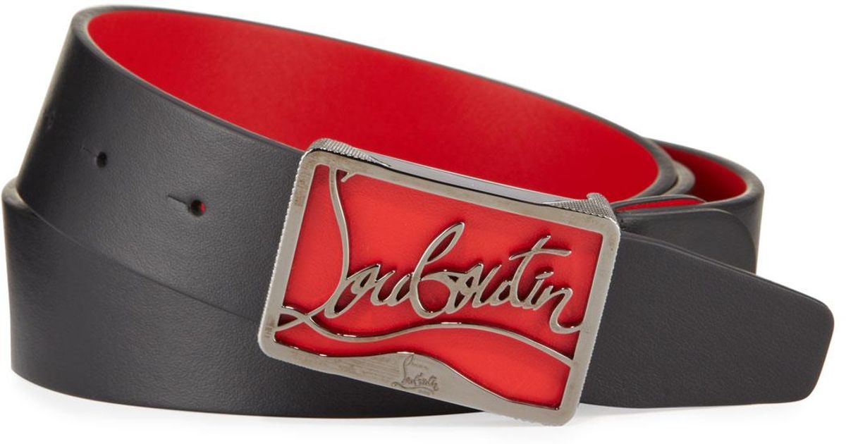 Christian Louboutin Men's Ricky Leather Belt W/ Brass Logo Buckle in ...