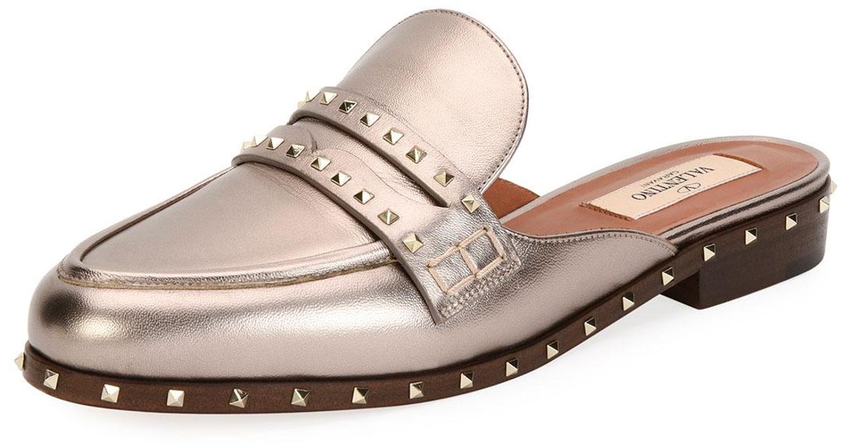 best website lowest price top brands Valentino Soul Rockstud Metallic Flat Mule Loafer - Lyst best website lowest price top brands Valentino Soul Rockstud Metallic Flat Mule Loafer - Lyst