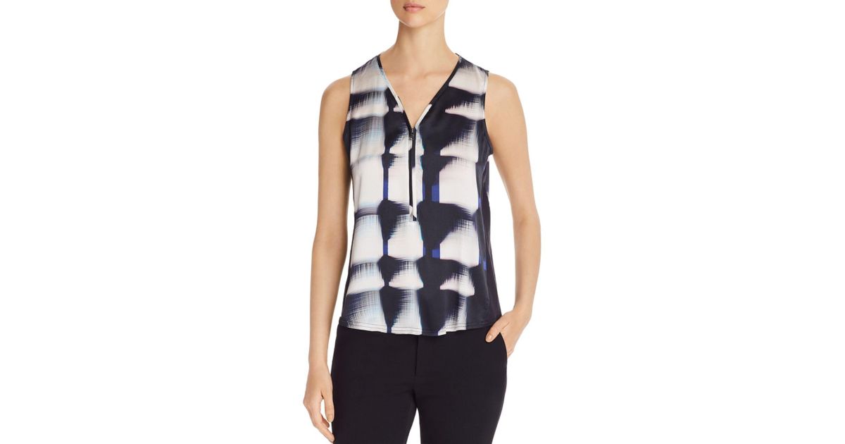 Go> By Go Silk Sleeveless Printed V - Neck Top in Blue - Lyst