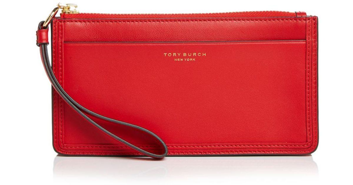 Tory Burch Perry Leather Zip Wristlet in Red Lyst