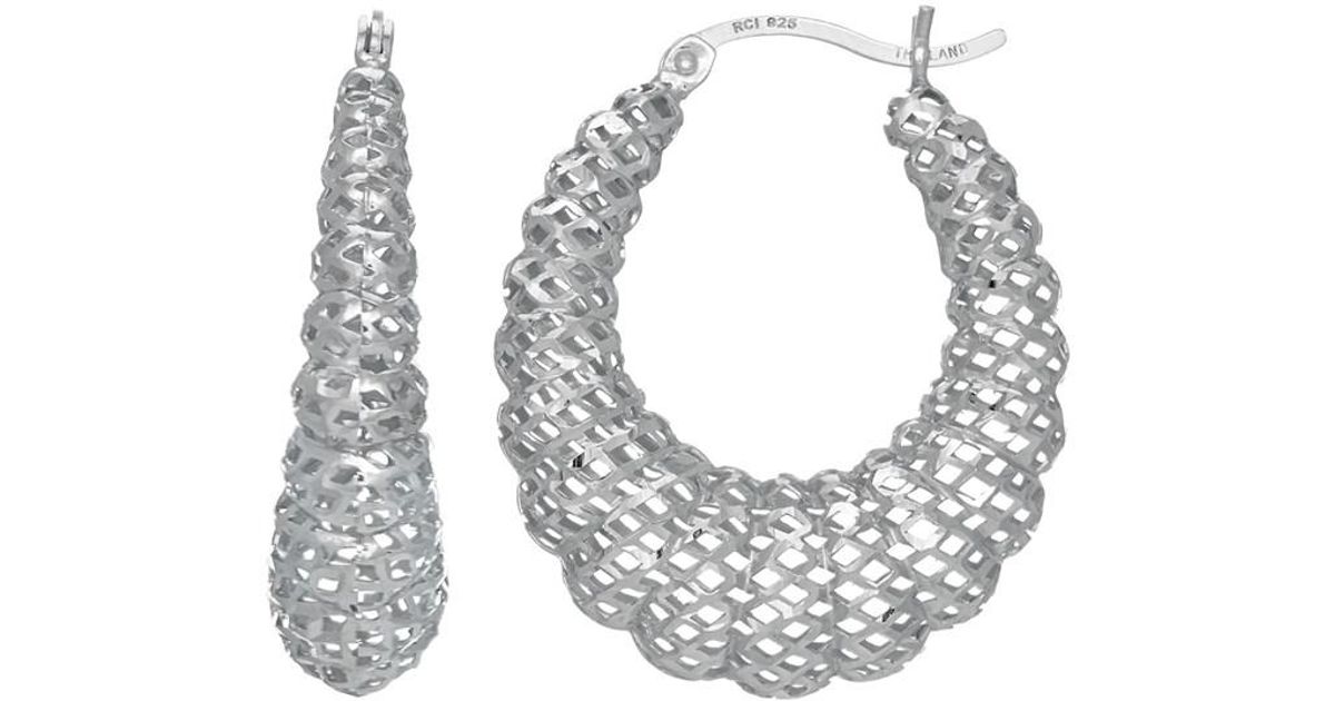 Lyst Jewelryaffairs Sterling Silver With Rhodium Finish Fancy Oval Lyst Jewelryaffairs Sterling Silver With Rhodium Finish Fancy Oval Shrimp Hoop Earrings In White