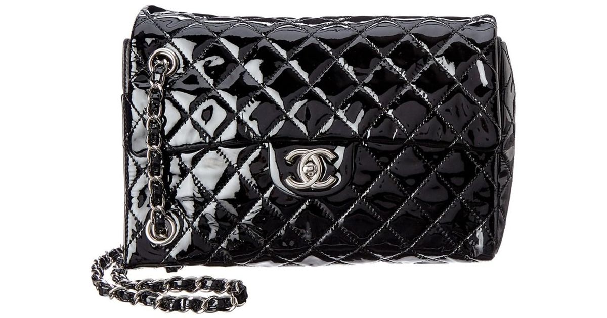 Lyst Chanel Black Quilted Patent Leather Sideways Flap Bag In
