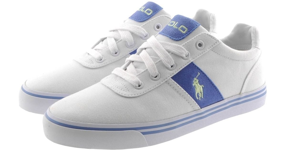 polo ralph lauren leather hanford trainers in white with player logo