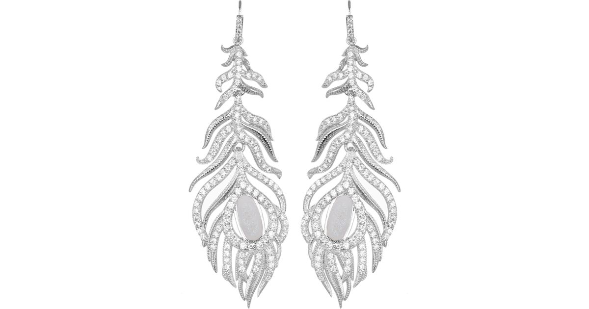 Lyst Kendra Scott Pave Linear Druzy Feather Earrings In Metallic