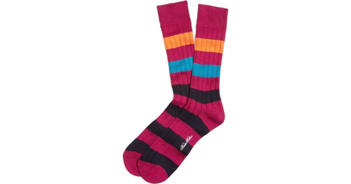 Lyst - Brooks Brothers Multistripe Crew Socks in Pink for Men