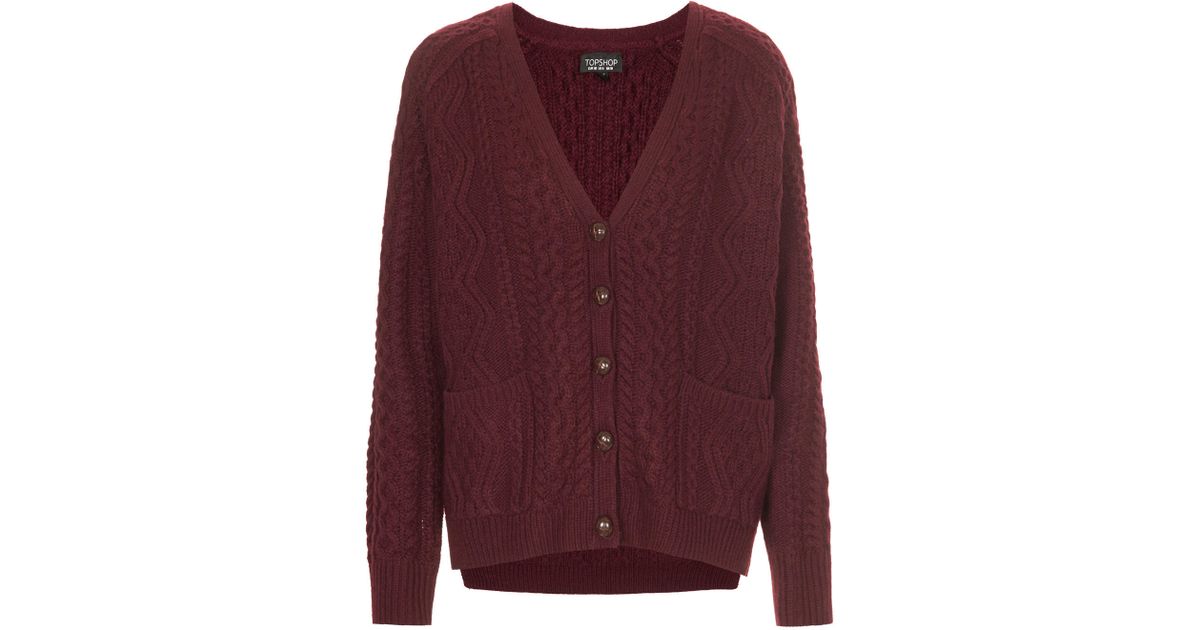 lyst topshop cable knit cardigan in lyst topshop cable knit cardigan in