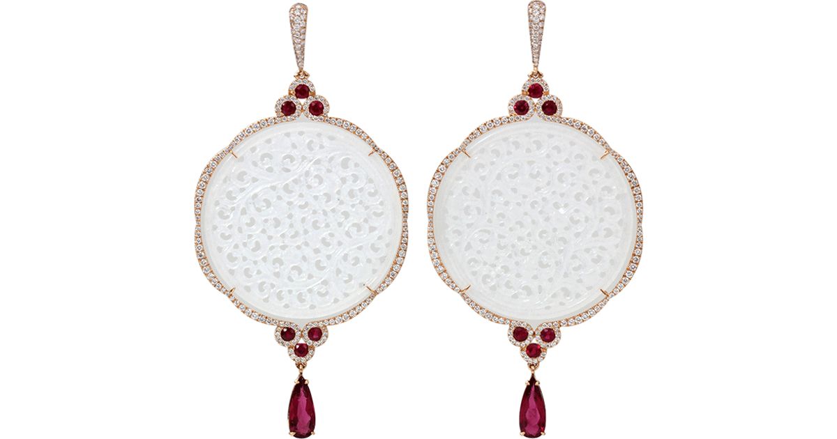 Lyst Inbar Carved White Jade Earrings In Pink