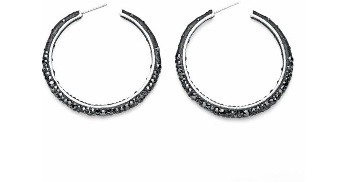Lyst Palmbeach Jewelry Jet Black Crystal Hoop Earrings Made With Lyst Palmbeach Jewelry Jet Black Crystal Hoop Earrings Made With Swarovski Elements In Silvertone