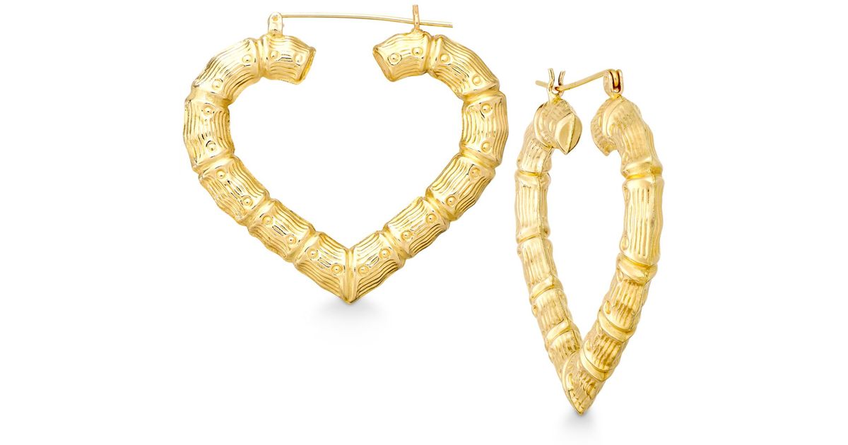 Lyst Macy S Bamboo Heart Hoop Earrings In 10k Gold Metallic