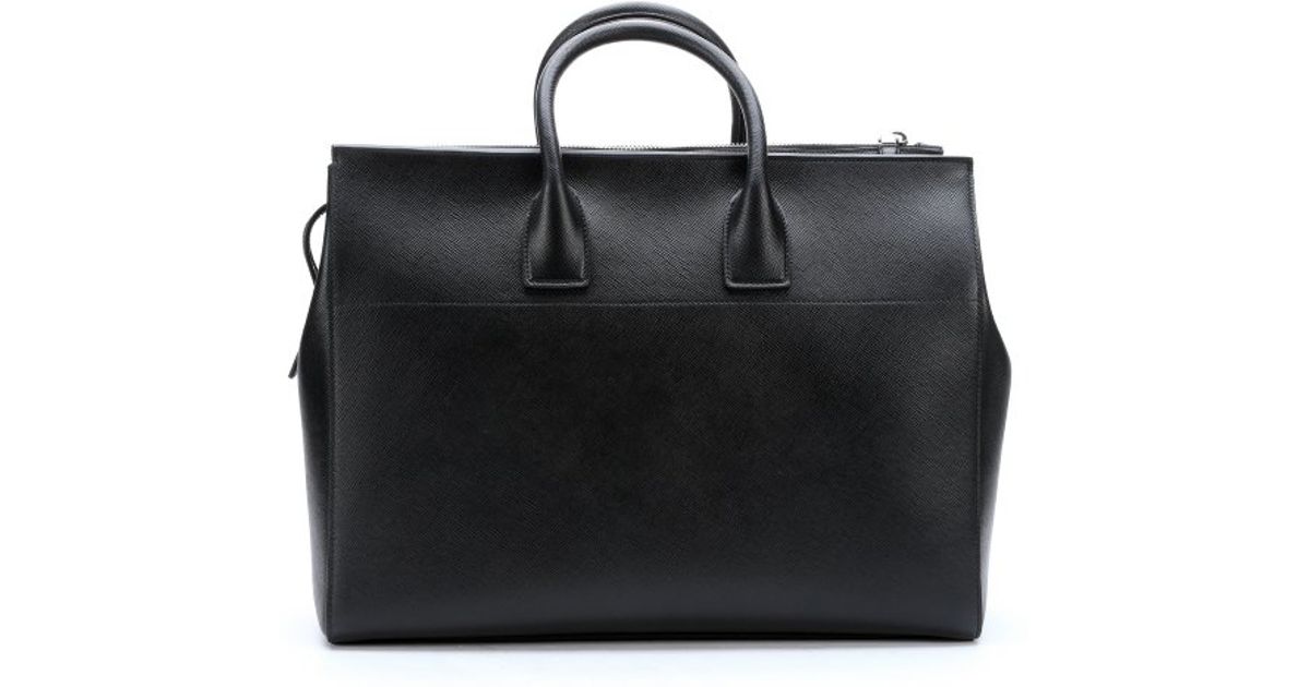 Prada Black Saffiano Leather Large Travel Tote Bag in Black | Lyst  