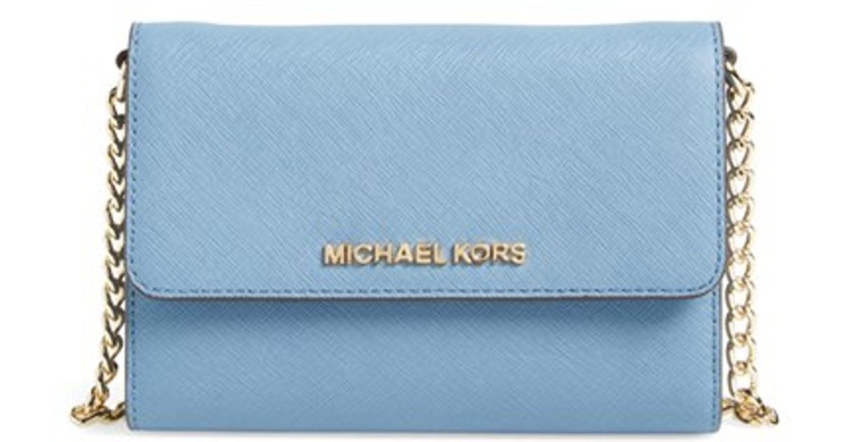 Lyst Michael Kors Jet Set Large Phone Saffiano Leather Lyst Michael Kors Jet Set Large Phone Saffiano Leather Crossbody Bag In Blue