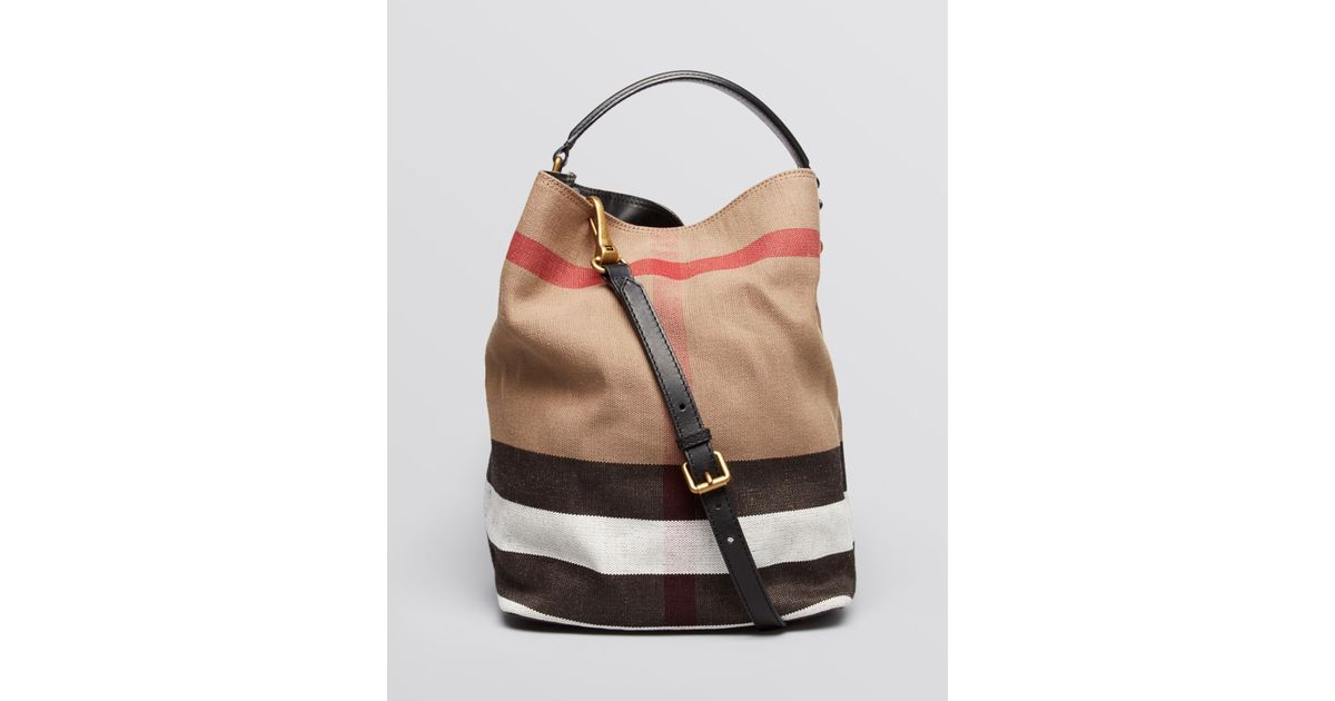 Lyst Burberry Canvas Check Medium Ashby Hobo In Brown