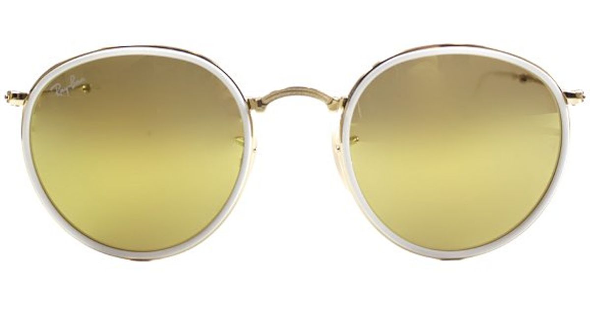 Lyst Ray Ban Ray Ban Rb3517 00193 Gold And White Metal Foldable Round Sunglasses Gold Mirror