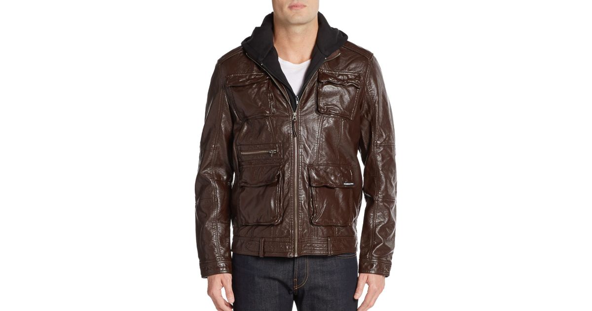 Lyst Members Only Hooded Faux Leather Jacket In Brown For Men