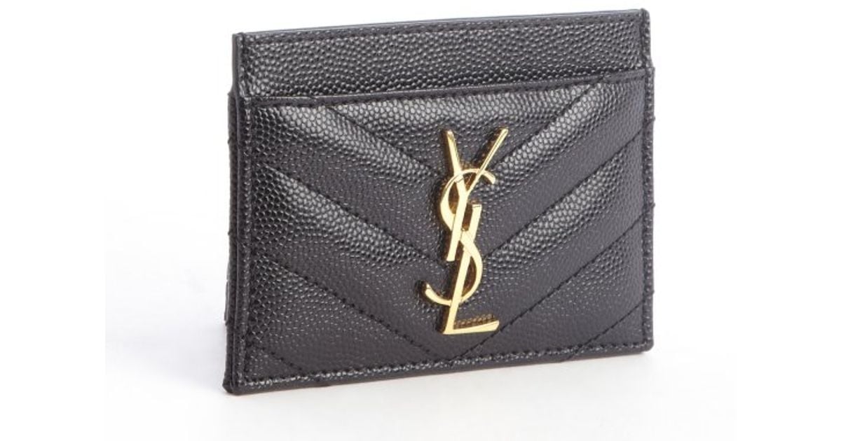 Saint laurent Black Quilted Leather Ysl Imprinted Card Case in ...  